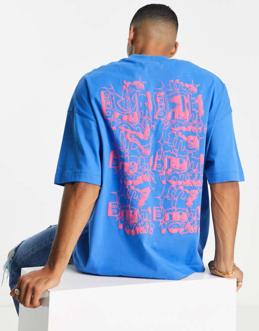 Topman - Extreem oversized T-shirt met felle print van 'youth' in reliëf op de voor- en achterkant in blauw