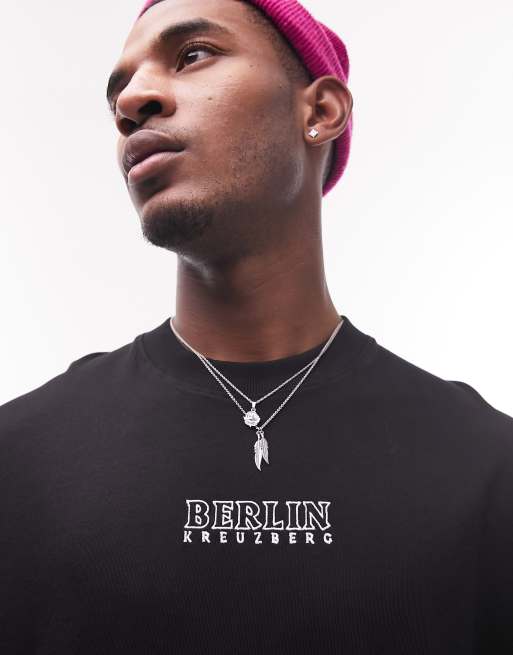 Topman - Extreem oversized T-shirt met geborduurd Berlin motief in zwart