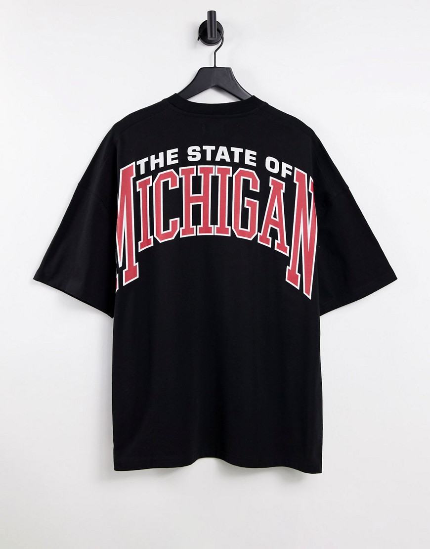 Topman - Extreem oversized T-shirt met 'Michigan'-print op de voor- en achterkant in zwart