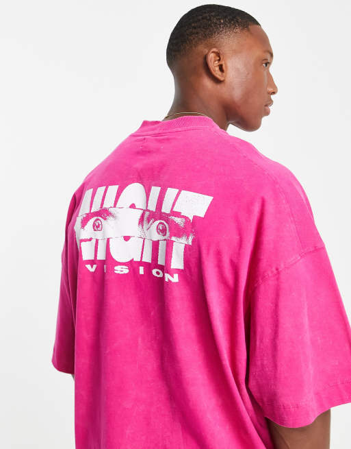 Topman - Extreem oversized T-shirt met night vision-print in felroze 
