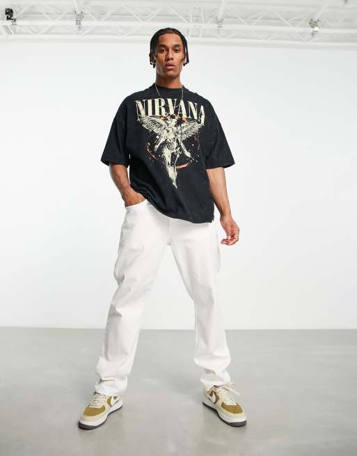 Topman - Extreem oversized T-shirt met 'Nirvana' print met engel in verwassen zwart, 3 van 4