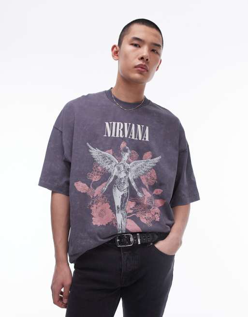 Topman - Extreem oversized T-shirt met opdruk van engel van Nirvana album in zwart met wassing
