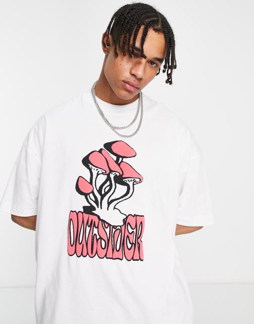 Topman - Extreem oversized T-shirt met paddestoelenprint in wit 