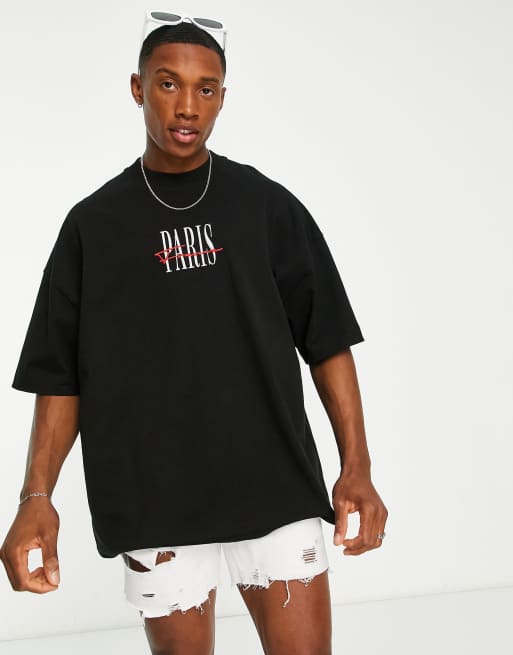Topman - Extreem oversized T-shirt met Parijs-borduursel in zwart