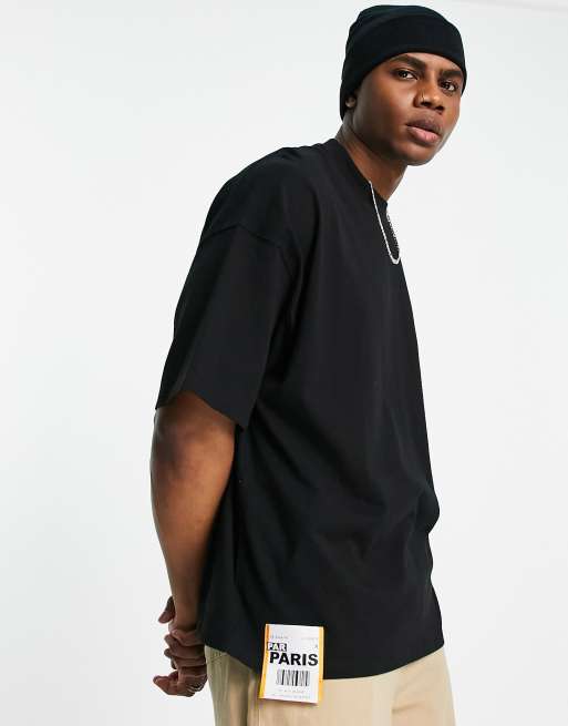 Topman - Extreem oversized T-shirt met 'Paris' vlieglabel in zwart