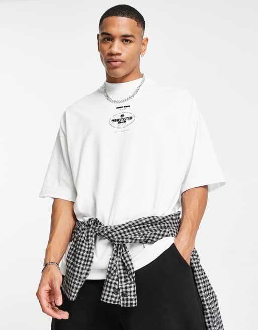 Topman - Extreem oversized T-shirt met print van Berlijn met textuur in wit