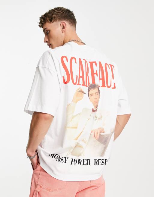 Topman - Extreem oversized T-shirt met Scarface sigarenprint op de voor- en achterkant in wit