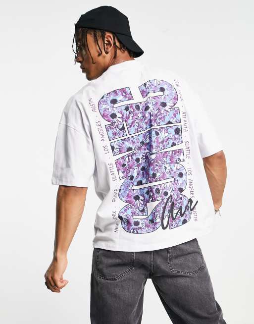 Topman - Extreem oversized T-shirt met verticale bloemenprint in wit