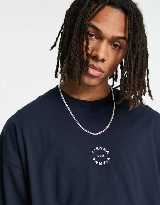 Topman - Extreem oversized T-shirt met 'Vienna'-print met reliëf in marineblauw 