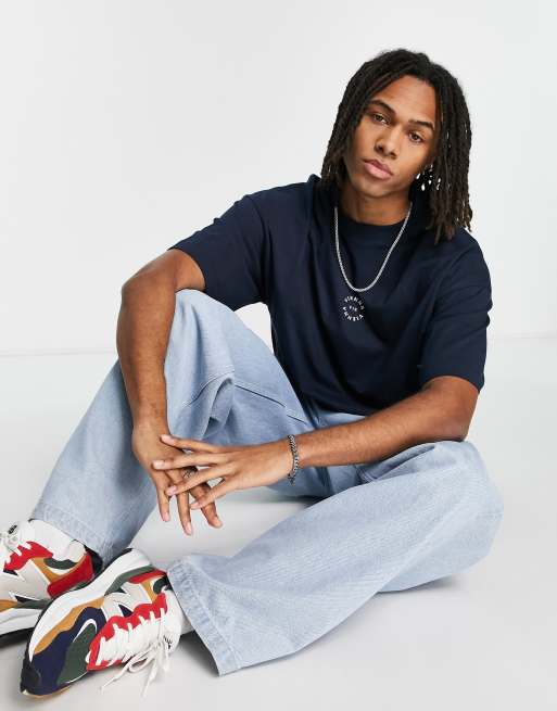 Topman - Extreem oversized T-shirt met 'Vienna'-print met reliëf in marineblauw , 3 van 4