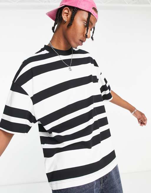 Verlaten kijk in Nauw Topman - Extreem oversized T-shirt met zwart-witte strepen | ASOS