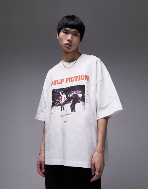 Topman - Extreem oversized T-shirt van zware stof met Pulp Fiction-print in wit