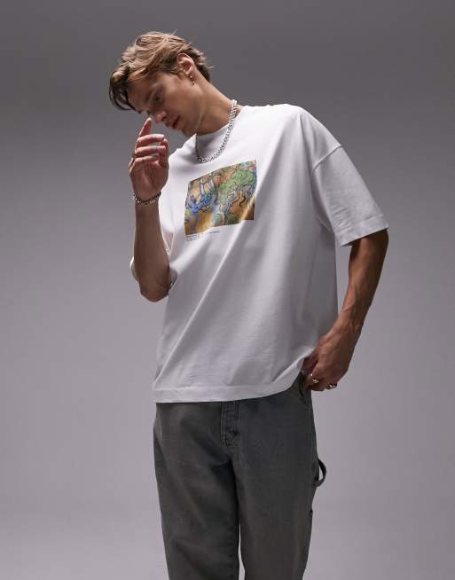 Topman – Extrem-Oversize-T-Shirt in Weiß mit „Tree Roots“-Aufdruck, in Zusammenarbeit mit dem Vans Gogh-Museum