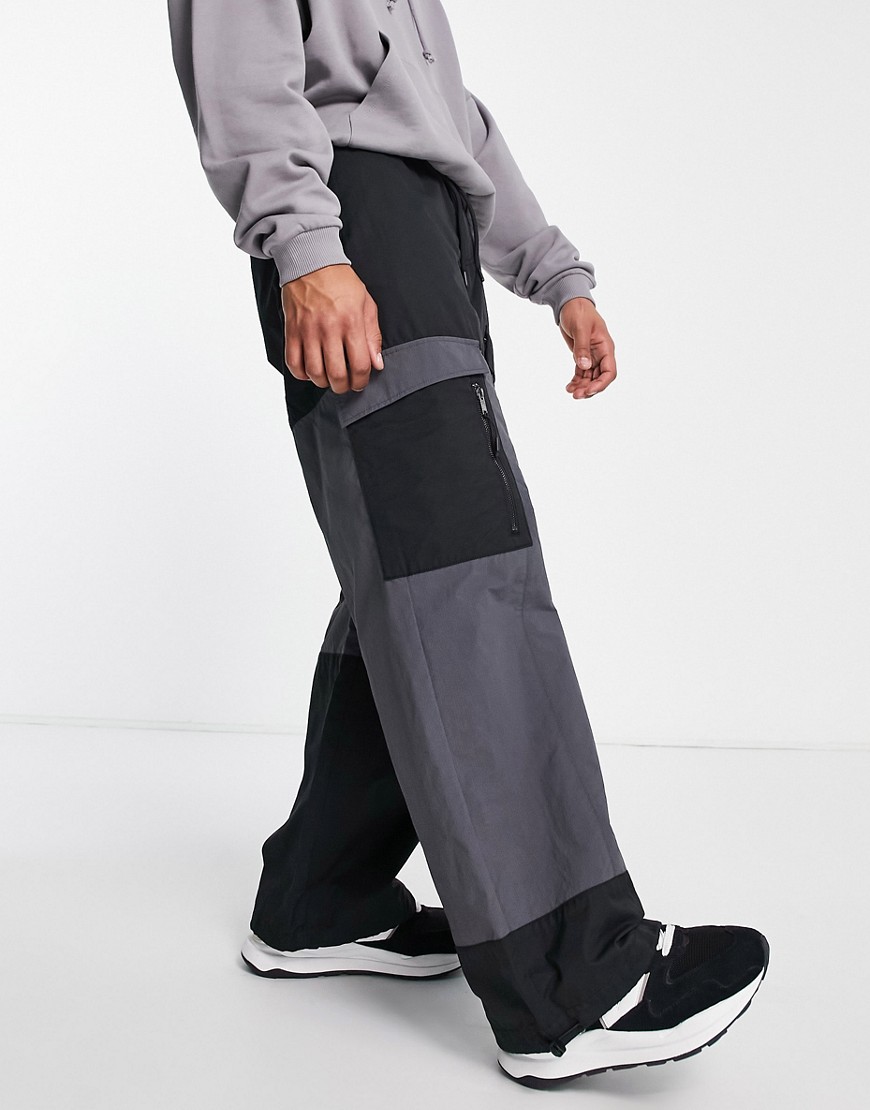 Topman extreme baggy cut and sew cargo pants in black