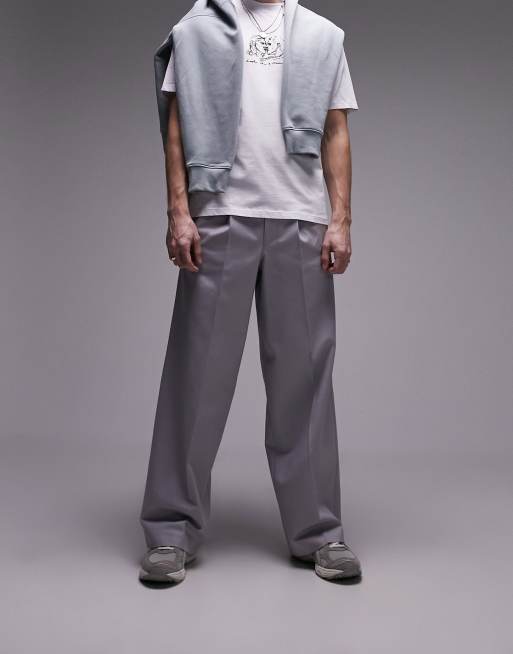 Topman extreme baggy elastic waist pants in light gray