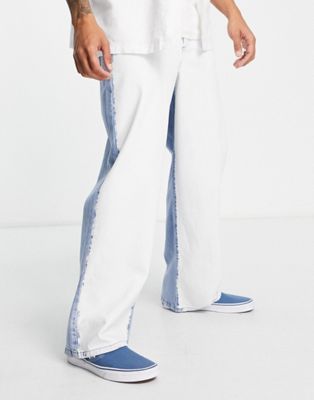 Shop Topman Extreme Baggy Jeans In White & Blue Splice-multi