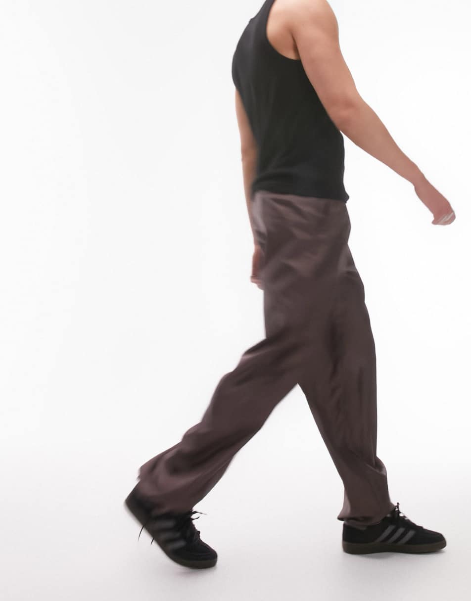 Topman extreme baggy nylon trousers in brown