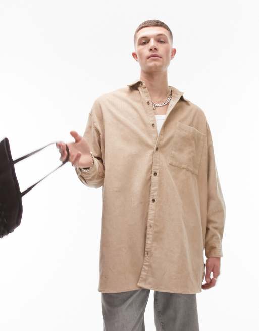 Topman extreme oversized cord shirt in ecru