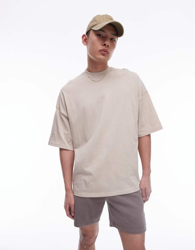 Topman - extreme oversized fit t-shirt in stone