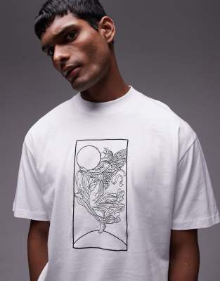 Topman extreme oversized fit t-shirt with angel box embroidery in white