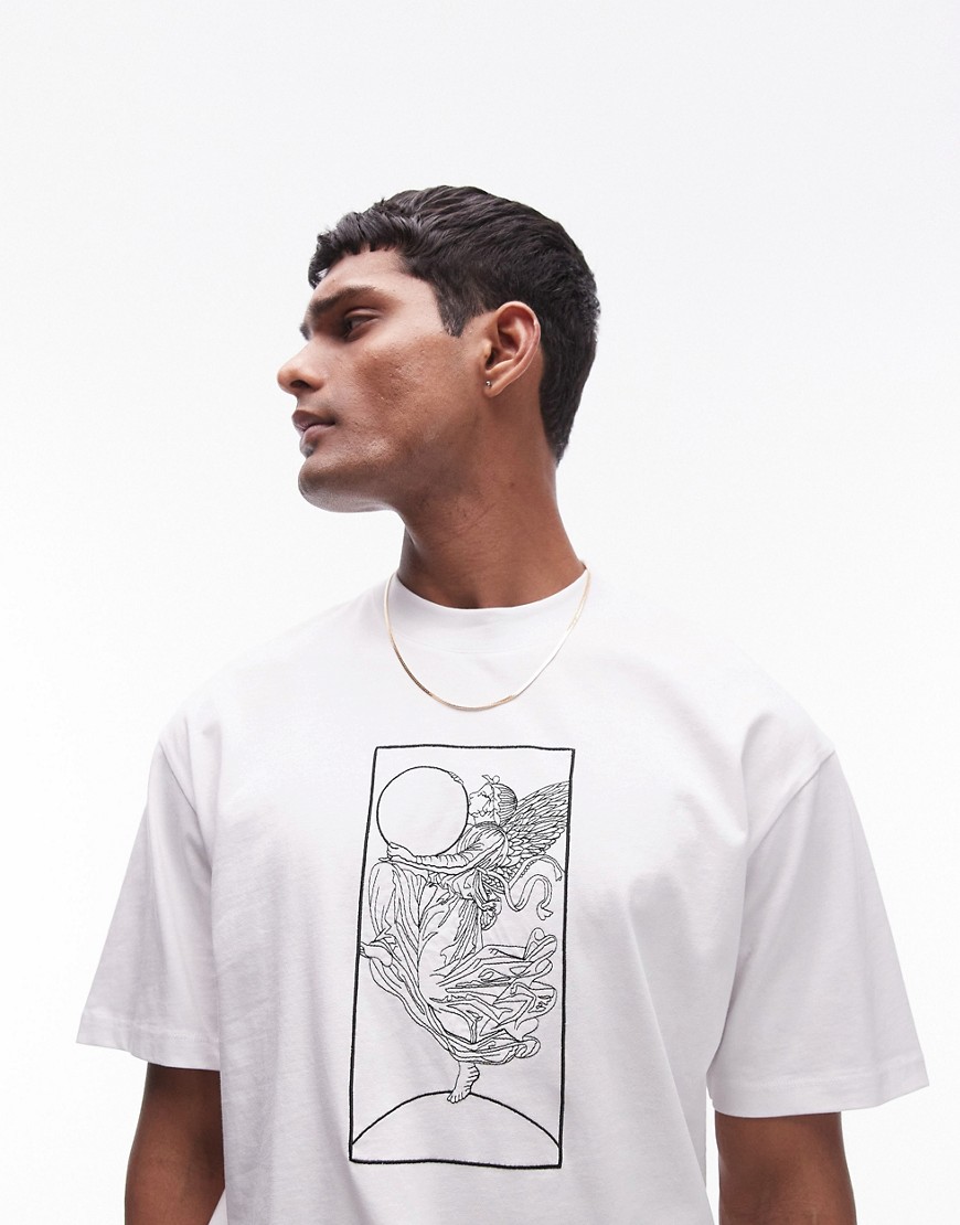 Topman extreme oversized fit t-shirt with angel box embroidery in white