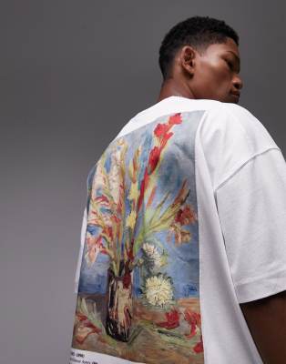 Topman extreme oversized fit T-shirt with Chinese Asters print in white in  collaboration with Van Gogh Museum