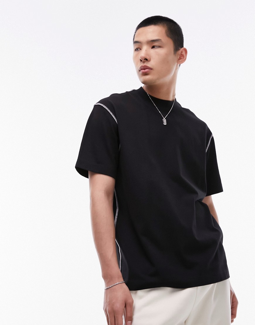 extreme oversized fit t-shirt with contrast stitch in black