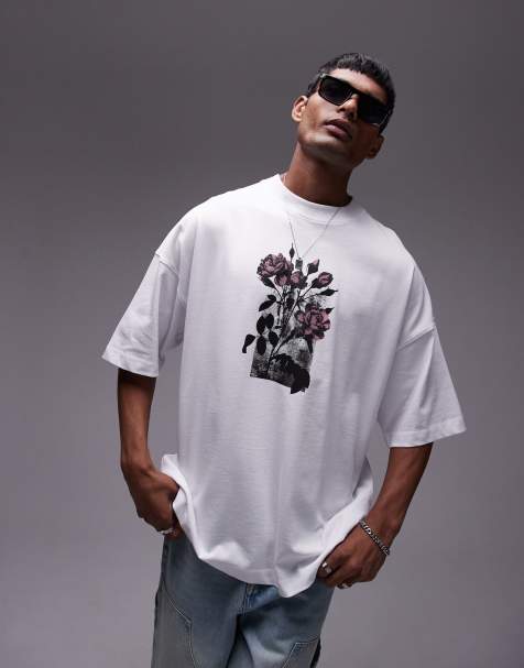 Topman extreme oversized fit t-shirt with floral mono print in white - view 1