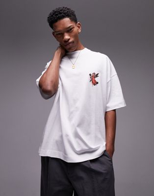 Topman extreme oversized fit t-shirt with front and back angel print in white