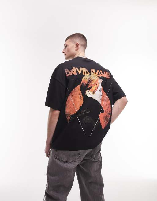 Topman extreme oversized fit t-shirt with front and back Bowie circle print in black