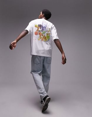Topman extreme oversized fit t-shirt with front and back floral fruit print in white