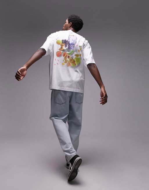 Topman extreme oversized fit t-shirt with front and back floral fruit print  in white