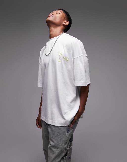 Topman heavyweight extreme oversized fit t-shirt with front and back  dreamer embroidery in white