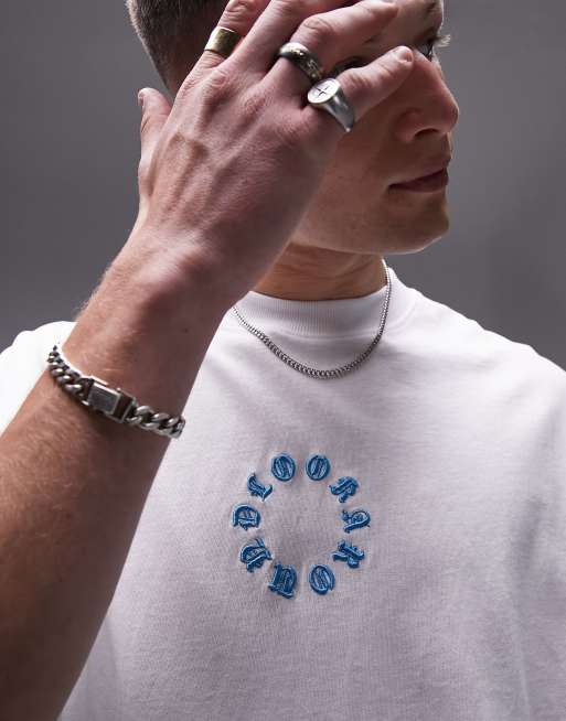 Topman extreme oversized fit t-shirt with front and back raised circle print in white