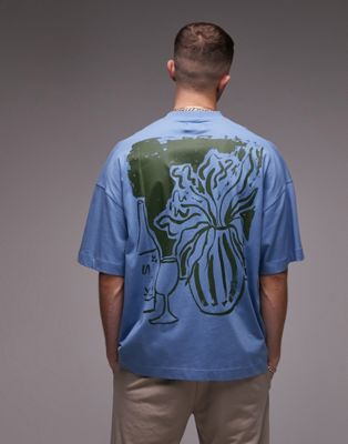 Topman extreme oversized fit t-shirt with front and back still life print in blue