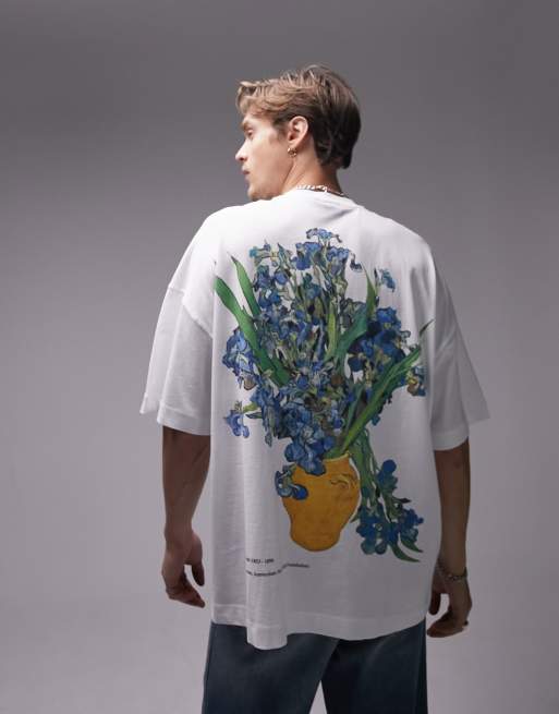 Topman extreme oversized fit t-shirt with Irises print in white in collaboration with Van Gogh Museum 