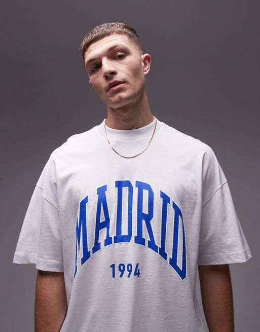 Topman extreme oversized fit t-shirt with Madrid print in white