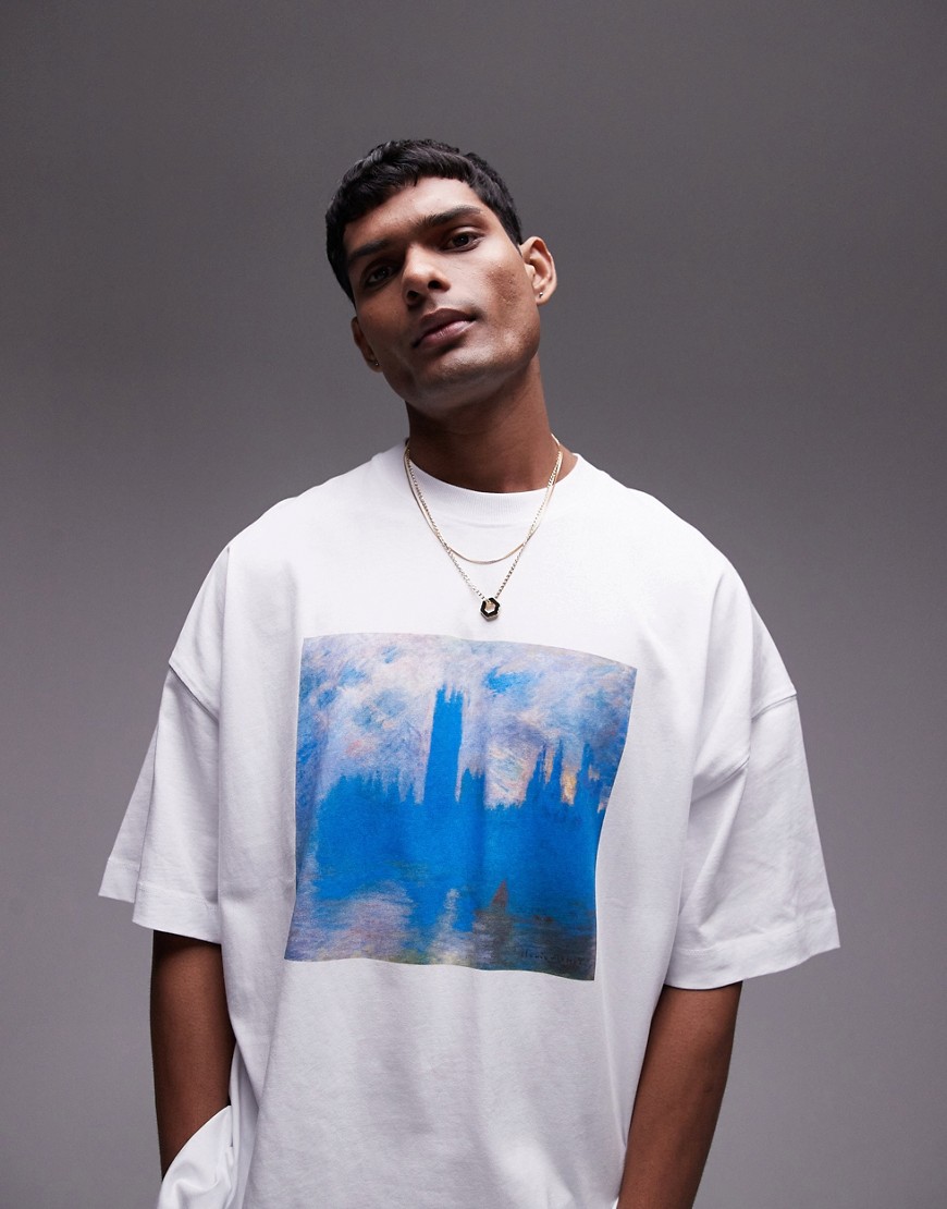 Topman extreme oversized fit t-shirt with Monet House of Parliament print in white