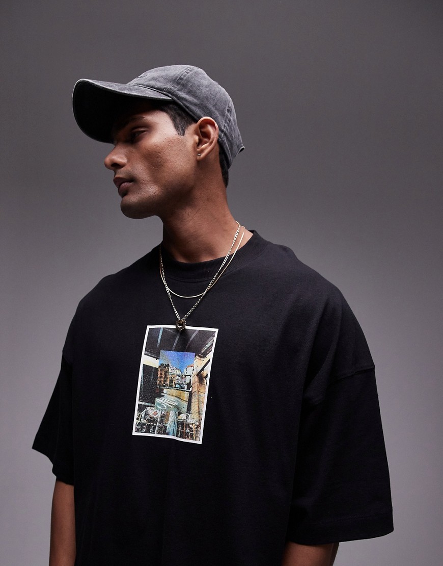 Topman extreme oversized fit t-shirt with New York photographic print in black