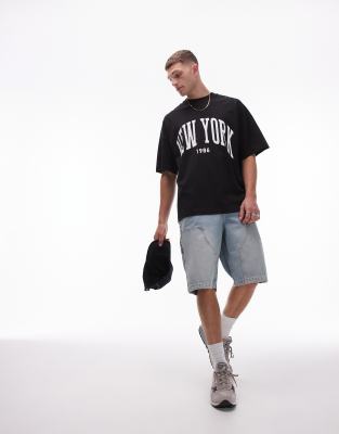 Topman extreme oversized fit t-shirt with New York print in black