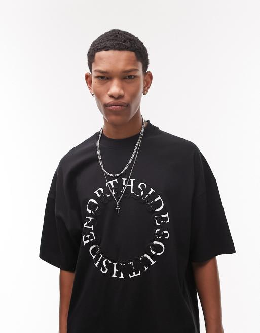 Topman extreme oversized fit t-shirt with North and Southside print and embroidery in black
