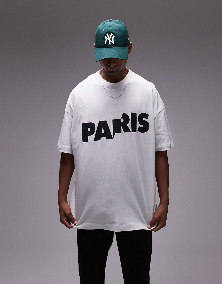 Topman extreme oversized fit t-shirt with Paris print in white