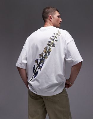 extreme oversized fit T-shirt with pressed flower front and back print in white