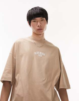 Topman extreme oversized fit t-shirt with ritual 1978 embroidery in stone-Neutral