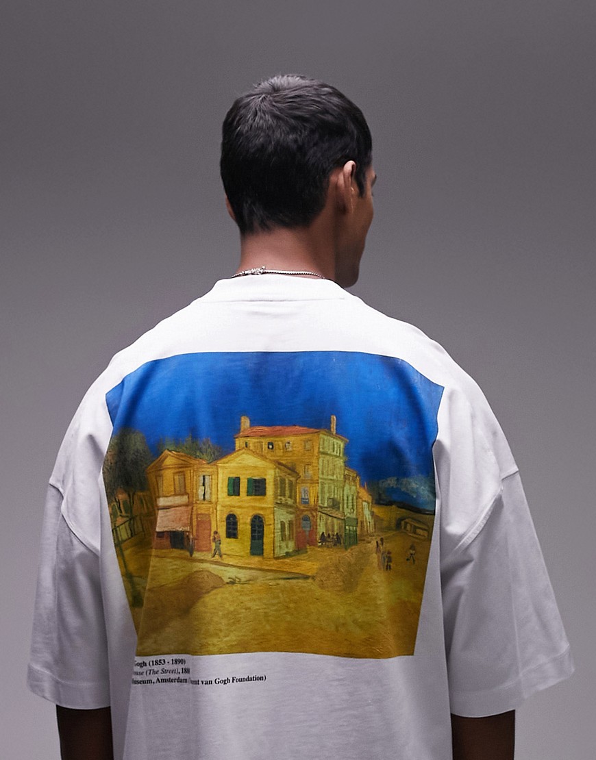 Topman extreme oversized fit t-shirt with The Yellow House print in white in collaboration with Van Gogh Museum