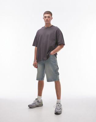 extreme oversized fit washed T-shirt with raw sleeve and hem in washed black