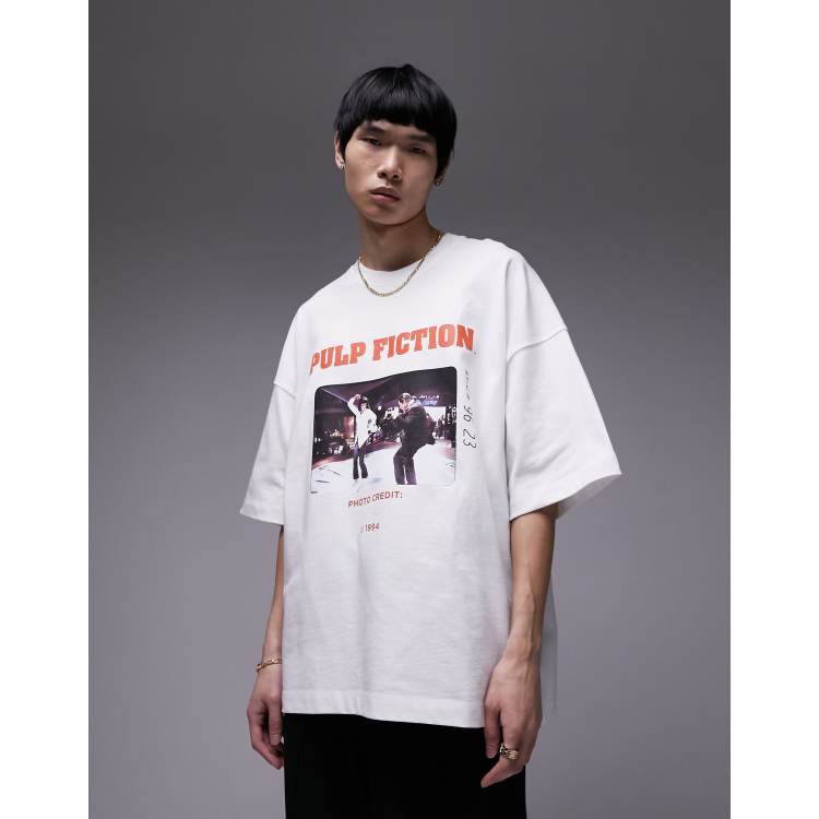Topman extreme oversized heavyweight t shirt with Pulp Fiction placement print in white