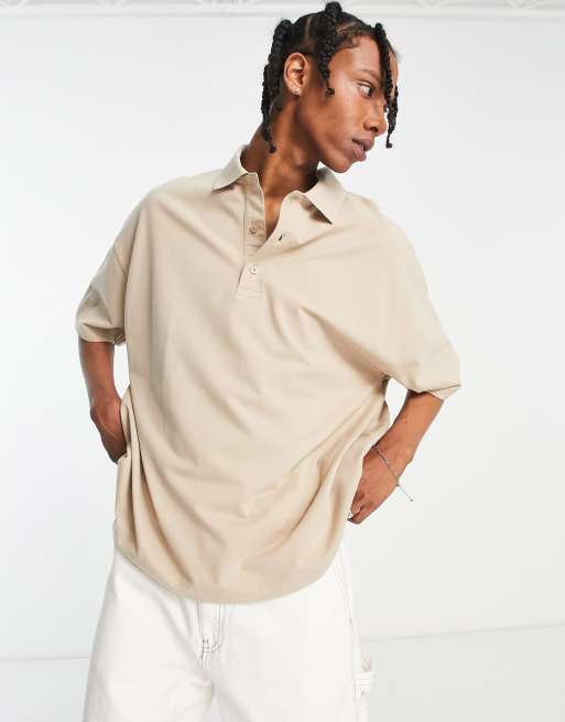 Topman extreme oversized pique polo in stone