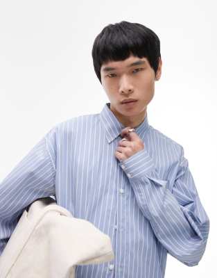 Topman long sleeve extreme oversized stripe shirt in blue