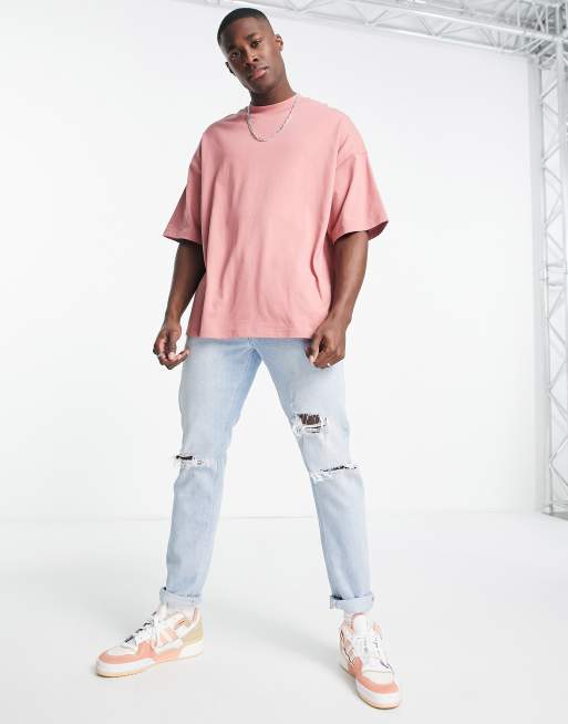 Topman extreme oversized t shirt in mid pink ASOS